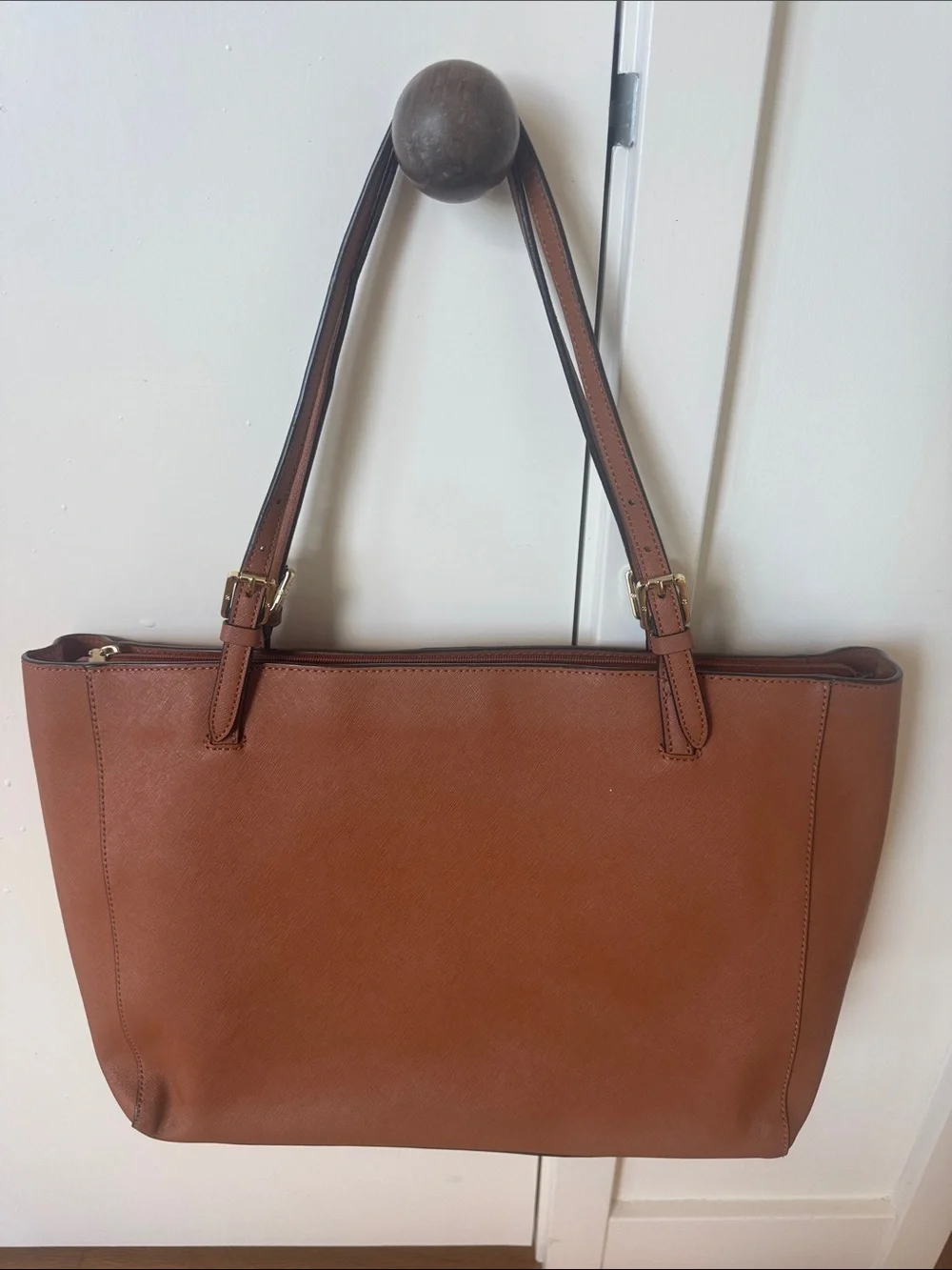 Tory Burch Saddle Brown Leather Tote with Adjustable Straps - Picture 2 of 5